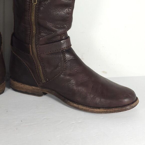 Frye Women's Phillip US 7,5B Brown Leather Buckle knee High Riding Boots - Picture 13 of 14